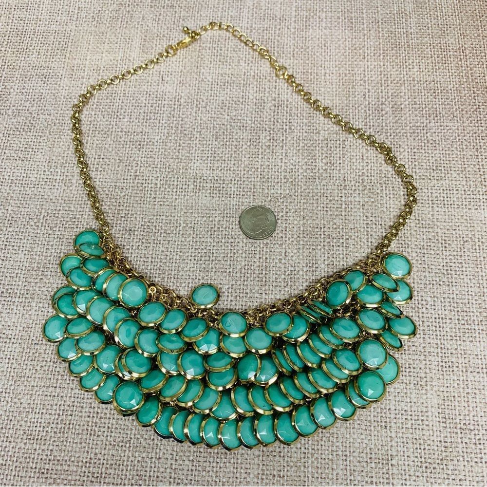 Gold Turquoise Beaded Mesh Bib Necklace